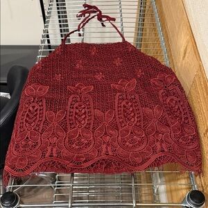 Chic Lace Halter Tank Top in Deep Red